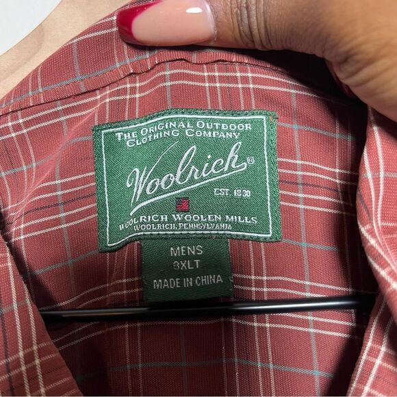 Woolrich Men Button Down Shirt 3XLT Burnt Orange Geometric‎ Plaid Cotton Modal - Picture 4 of 9